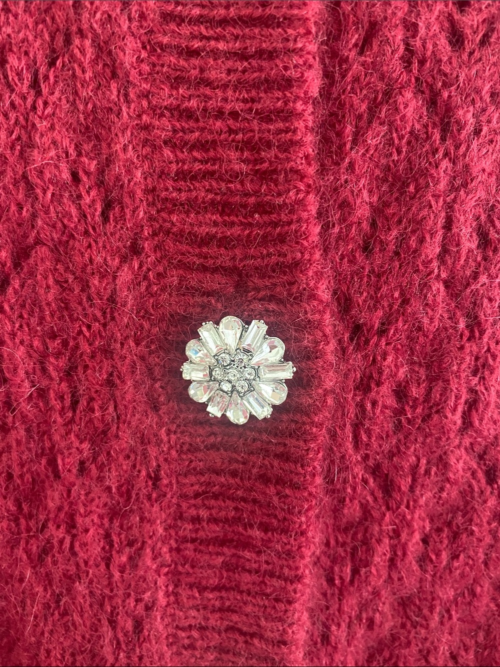 Boden Pontinelle Jewelled Button Wool Blend Cardigan Burgundy LARGE - Picture 5 of 10